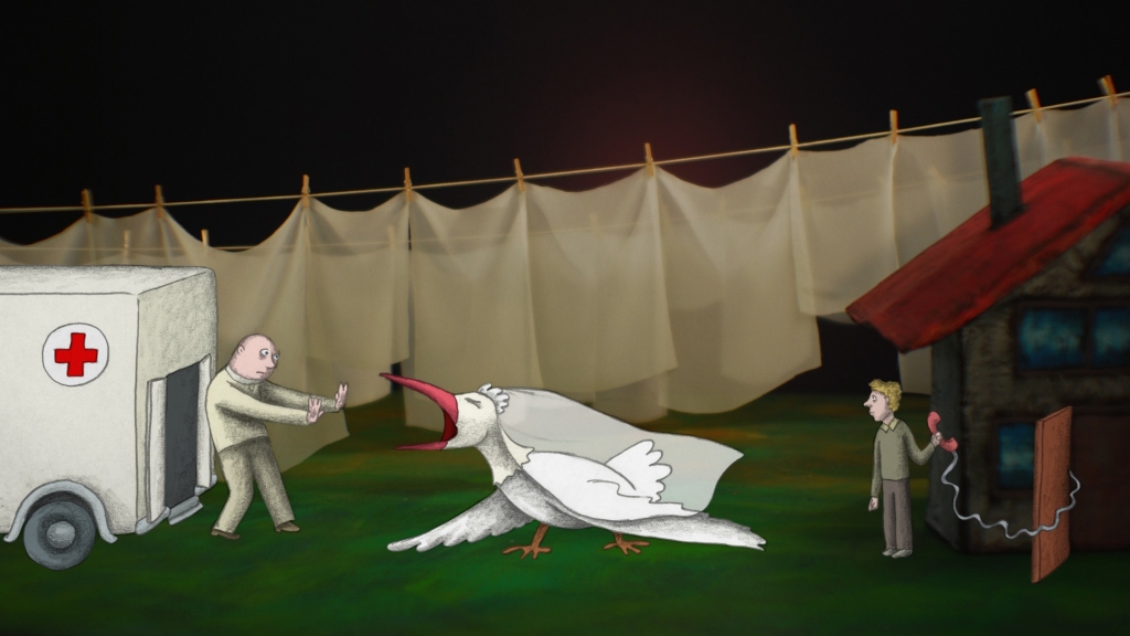 “Akmeņi manās kabatās” (2014, p/m animācijas filma, režisore Signe Baumane) .