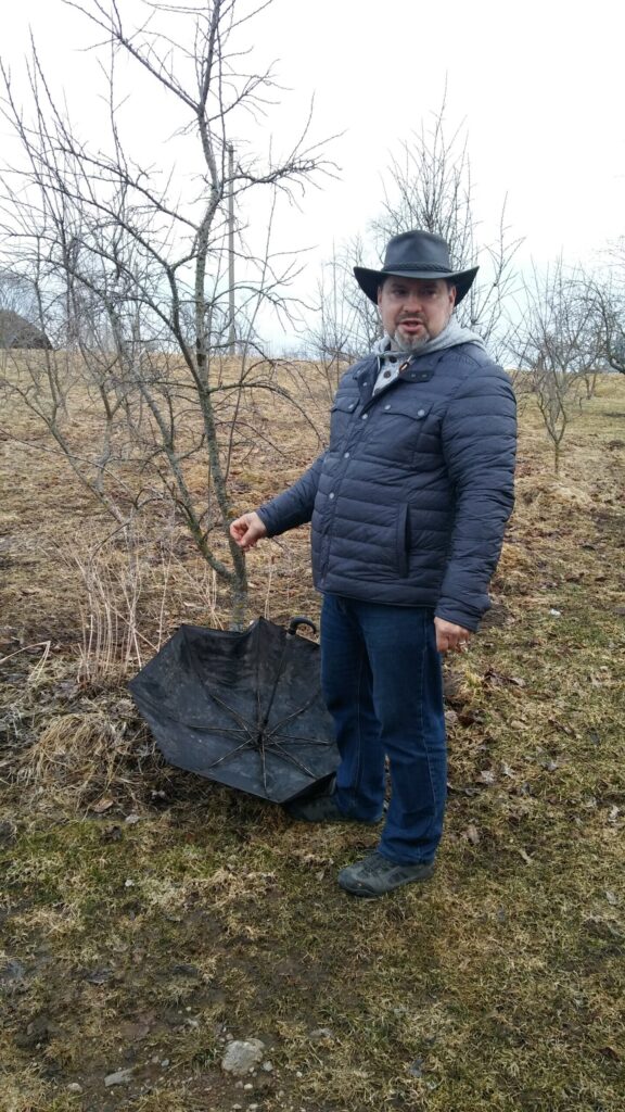 Andrejs Nika demonstrē galveno darbarīku – lietussargu, kurā sakrīt nolasītās ogas.
Autors: Foto: Pārsla Konrāde